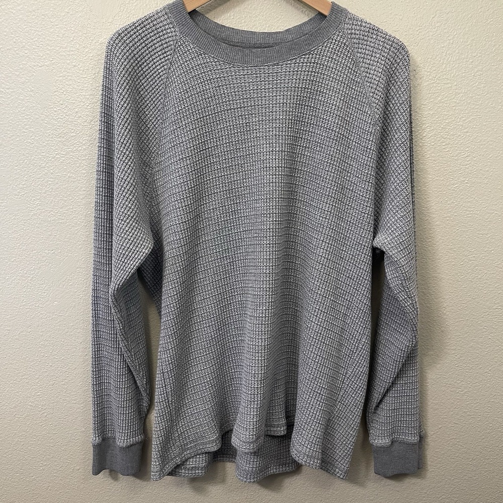 Men's Gray Waffle Knit Thermal Shirt Long Sleeve Layer Essential Capsule Size XL